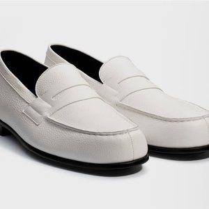 J.M. Weston Le Moc' White Grained Calfskin Loafer
